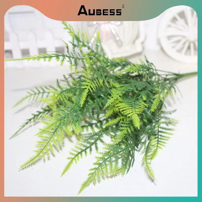 

Plastic Green High Quality 7 Stems Artificial Plants Window Box Grass Leaf Greenery Foliage Bush Table Decors Fern Bush Plants