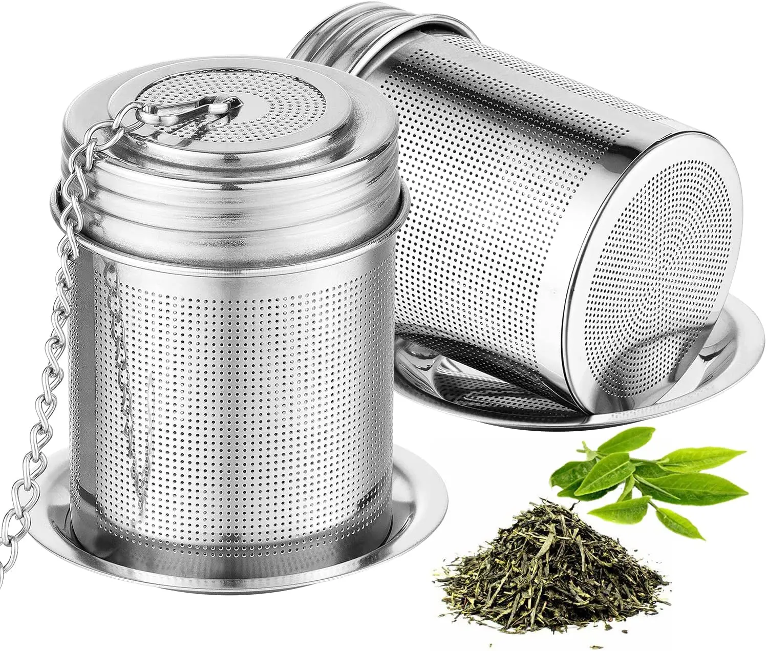 

Large Tea Filter & Cooking Infuser,Extra Fine Mesh Threaded Connection 304 Stainless Steel with Extended Chain Hook
