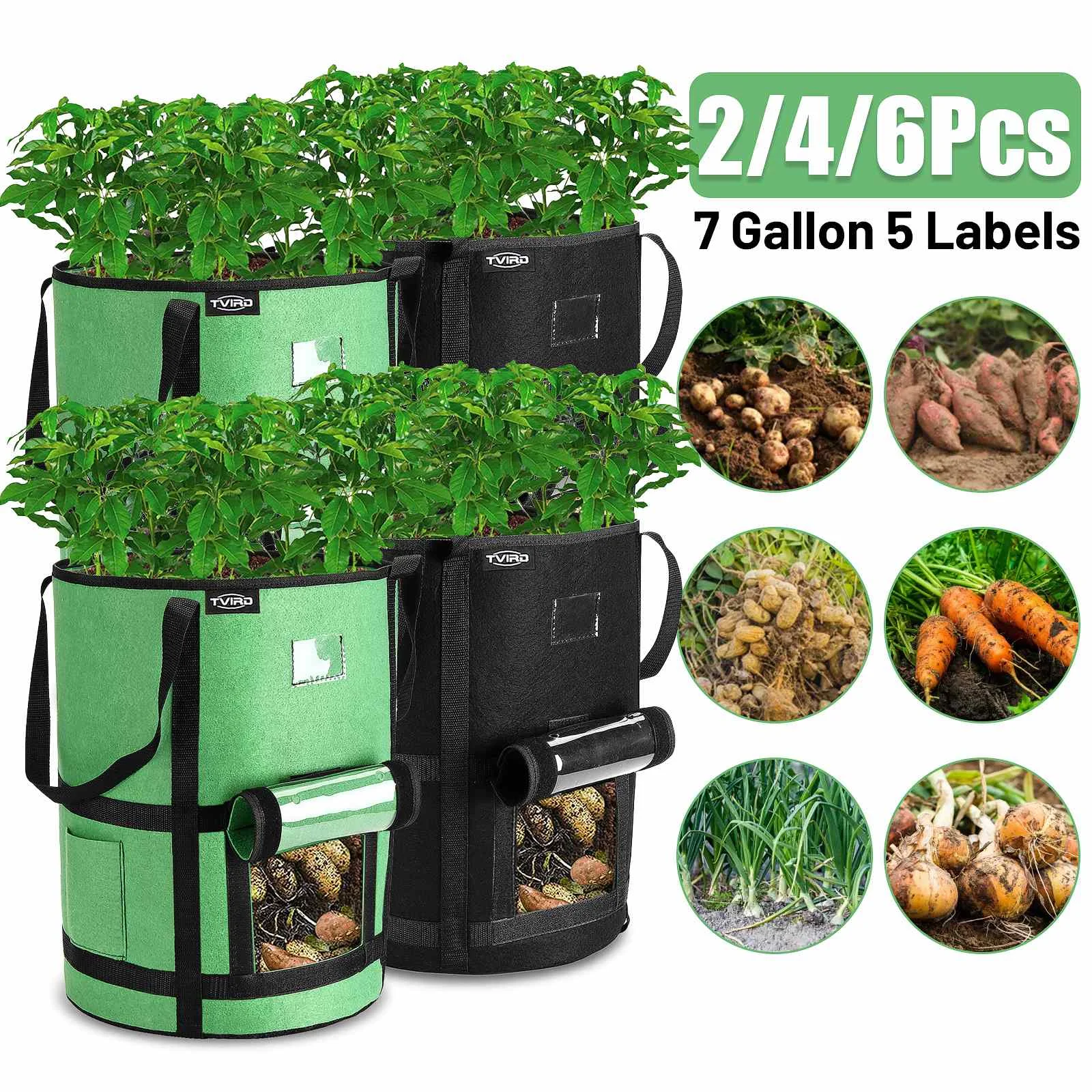 

2/4/6 Packs 7 Gallon Fabric Plant Pots Grow Bags Gardening Vegetable Tomato Strawberry Growing Planter Garden Potato Planting