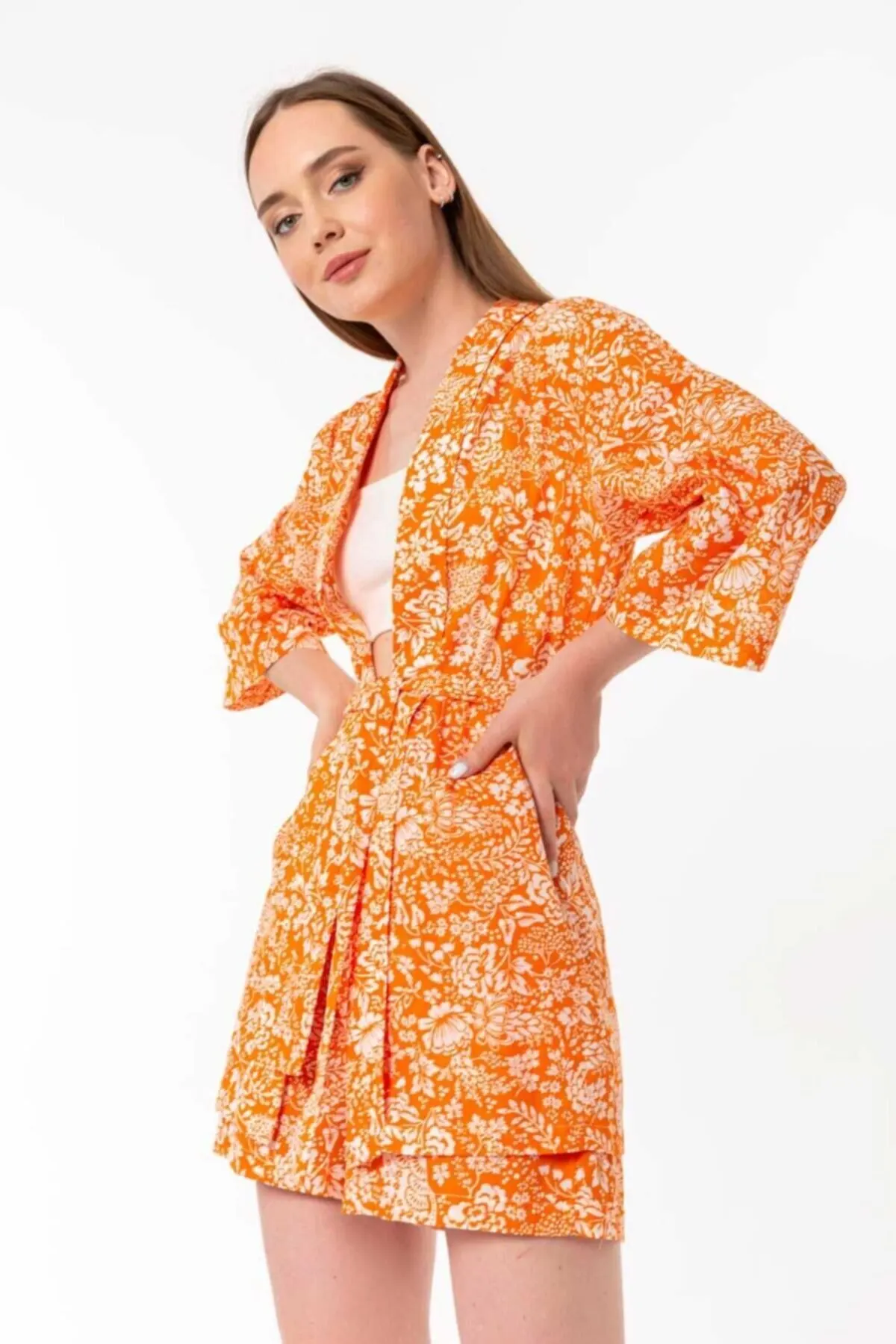 

Women's Kimono Orange Kimono Set Fashion Quality Fabric Robes Caftan Bathrobe Clothes for Ladies Dressing Gown For Women