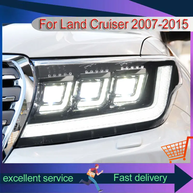 

Автомобильные фары для Toyota Land Cruiser 2008-2015 FJ200 LC200, дневные фонари для дневной строки, задние противотуманные фары, передняя фара, анимационный старт