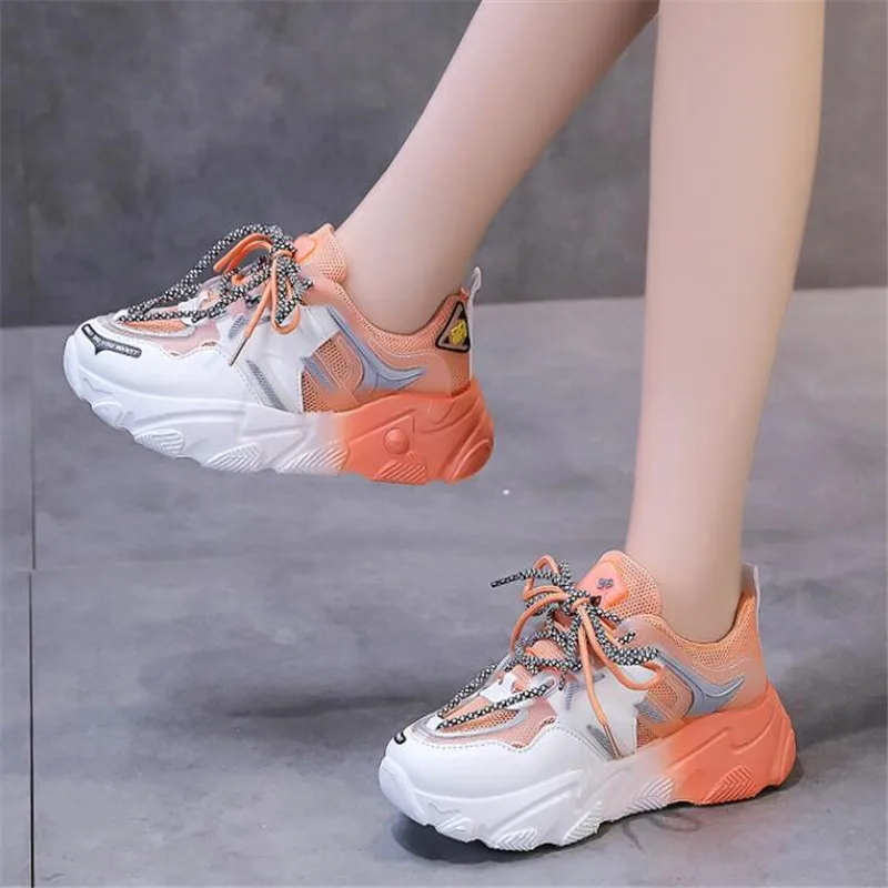 

Women Sneakers Vulcanize Breathable Rainbow Mixed Colors Summer Shoes Fashion Casuals Height Increasing Female Chunky Ladies