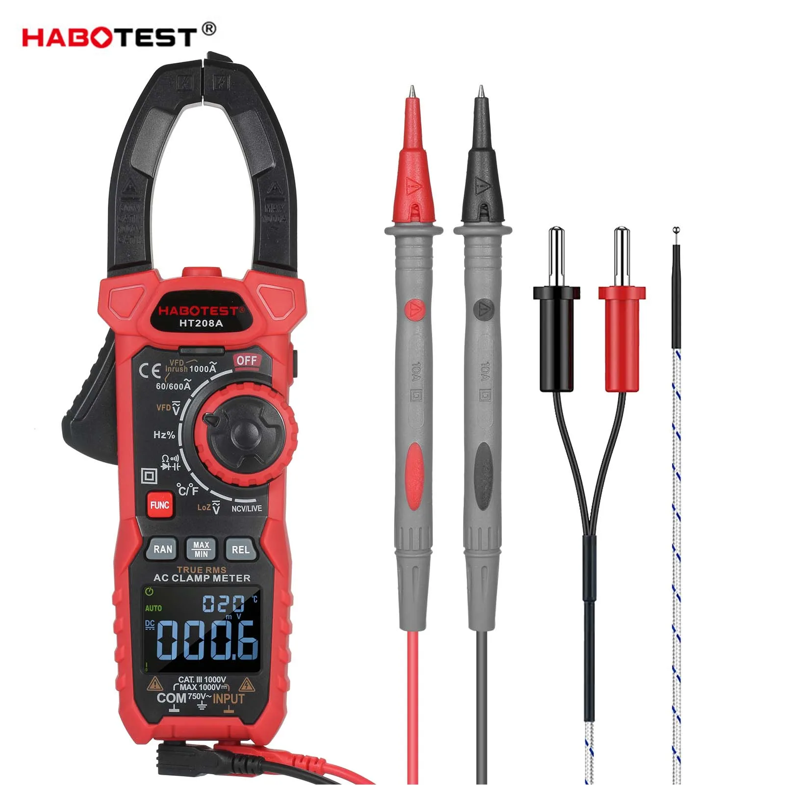 

HABOTEST HT208 Professional Clamp Meter Multimeter 1000V AC DC True RMS Pinza Amperimetrica Capacitance Digital Clamp Tester