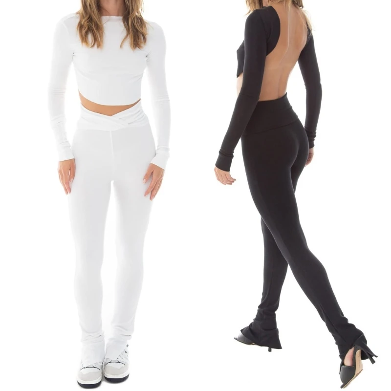 

Женский летний укороченный Топ с длинным рукавом, сексуальная облегающая однотонная Повседневная Блузка с открытой спиной