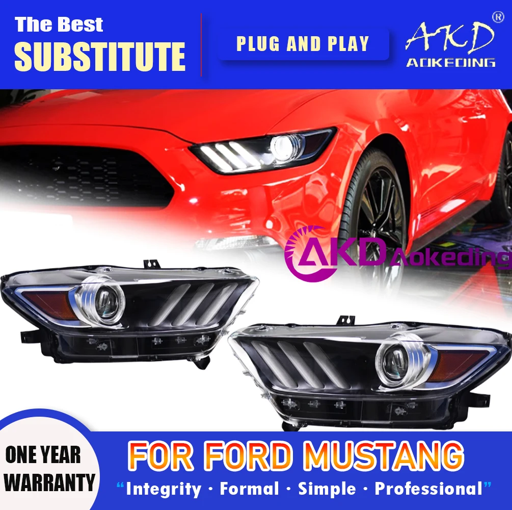 Фара AKD для Ford Mustang светодиодная фара 2015-2017 фары DRL указатель поворота дальний свет