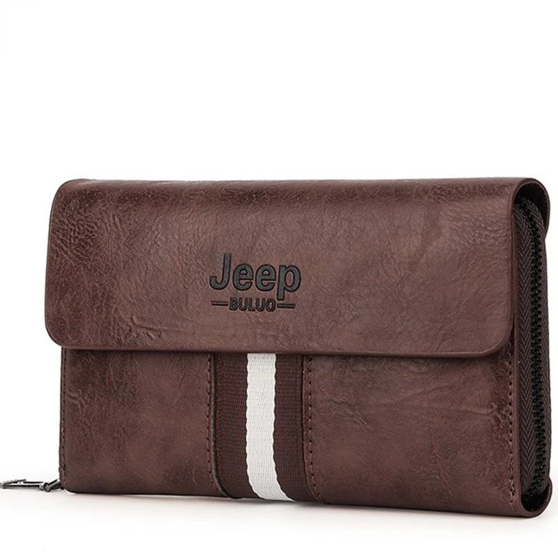 

JEEP BULUO Mens Wallet Clutch Bag PU Coin Purse Long Vintage Business Style Men's With Card Slots Handbag Card Bags Soft Key Bag