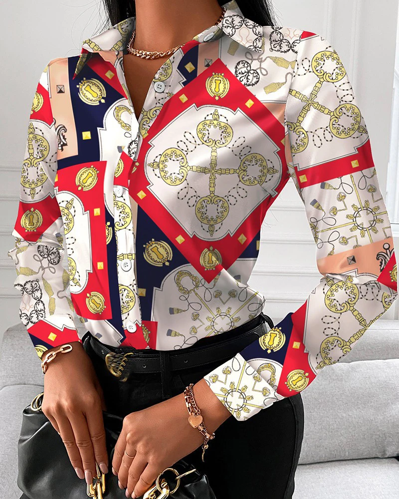 Блузка женская Повседневная офисная с принтом Модная элегантная рубашка длинным