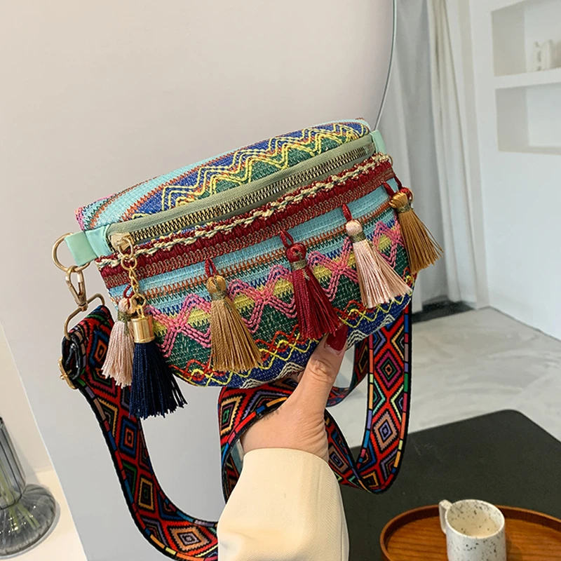 

Женская Холщовая Сумка через плечо, с этнической вышивкой