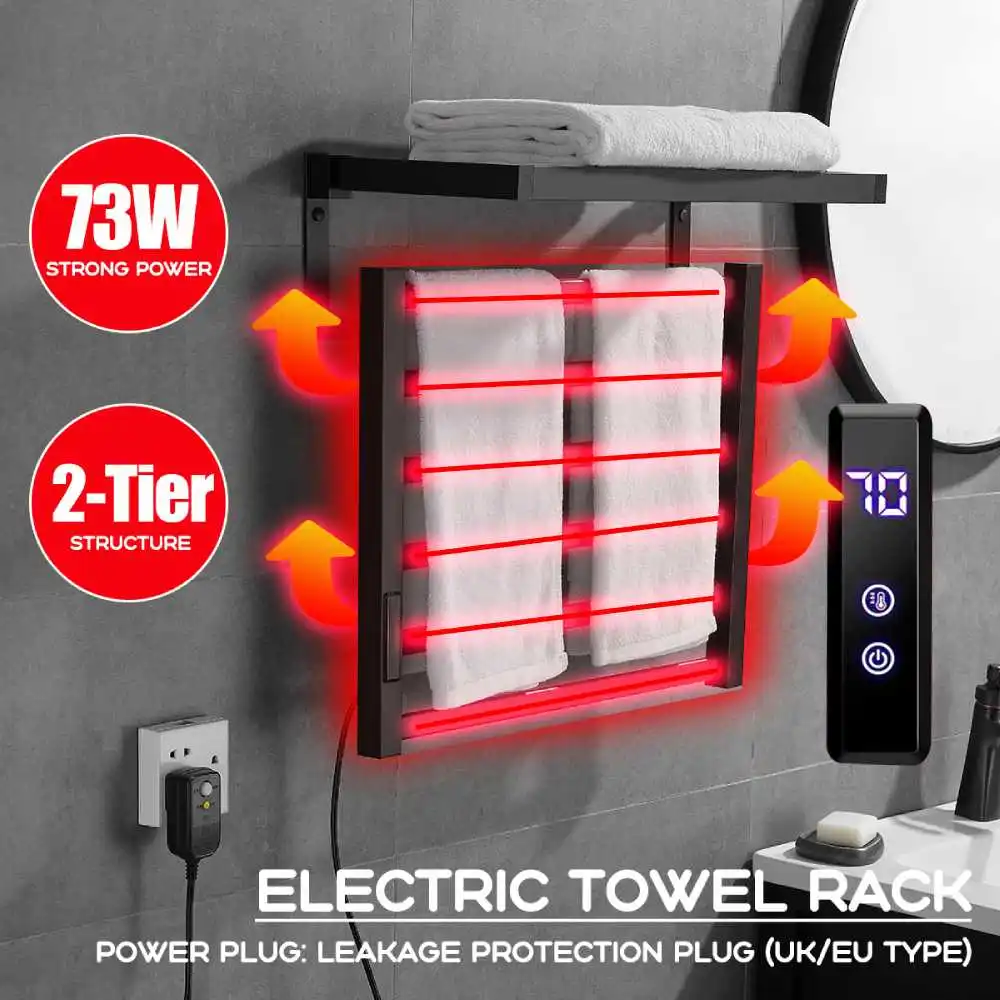

Electric Heating Towel Rack Waterproof Towel Holder Dryer Wall Mounted Bathing Towel Bar Heater Bathroom Kitchen Smart Timing