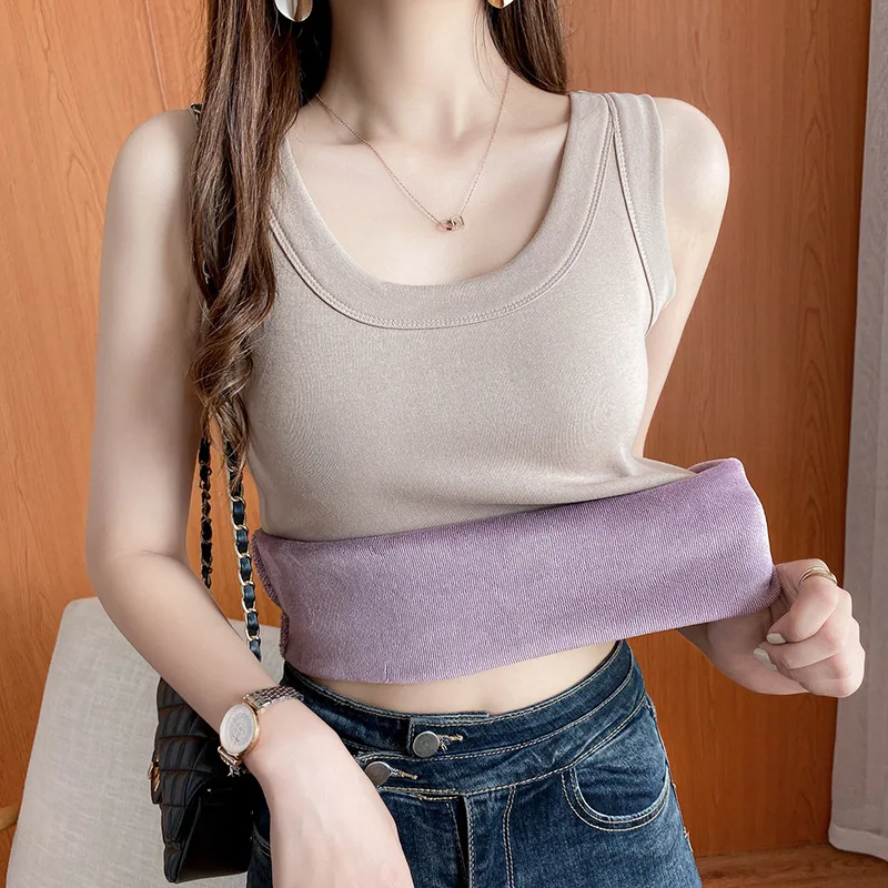 Womens Thermal Underwear Fleece Lined Tops Cami Tank Vest Camisoles Winter Thermal Shirt Thermo Undershirt Inner Wear for Women