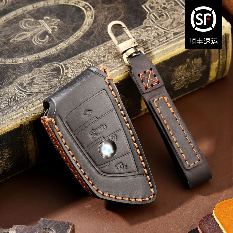 

For BMW Handmade Car Key Case Vintage Genuine Leather Men Women Car Key Holder Leather Key Wallet Keychain