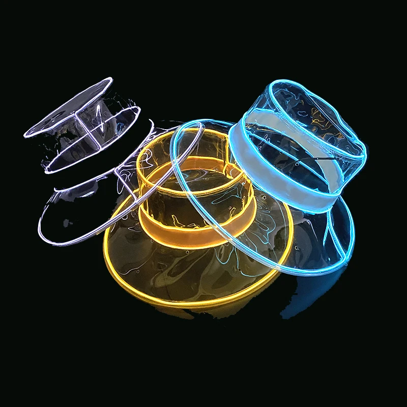 

Fashion EL Wire Neon Bucket Hat Women Summer Beach Hat Décor PVC Transparent Sun Visor Waterproof Rain Hat For Lady