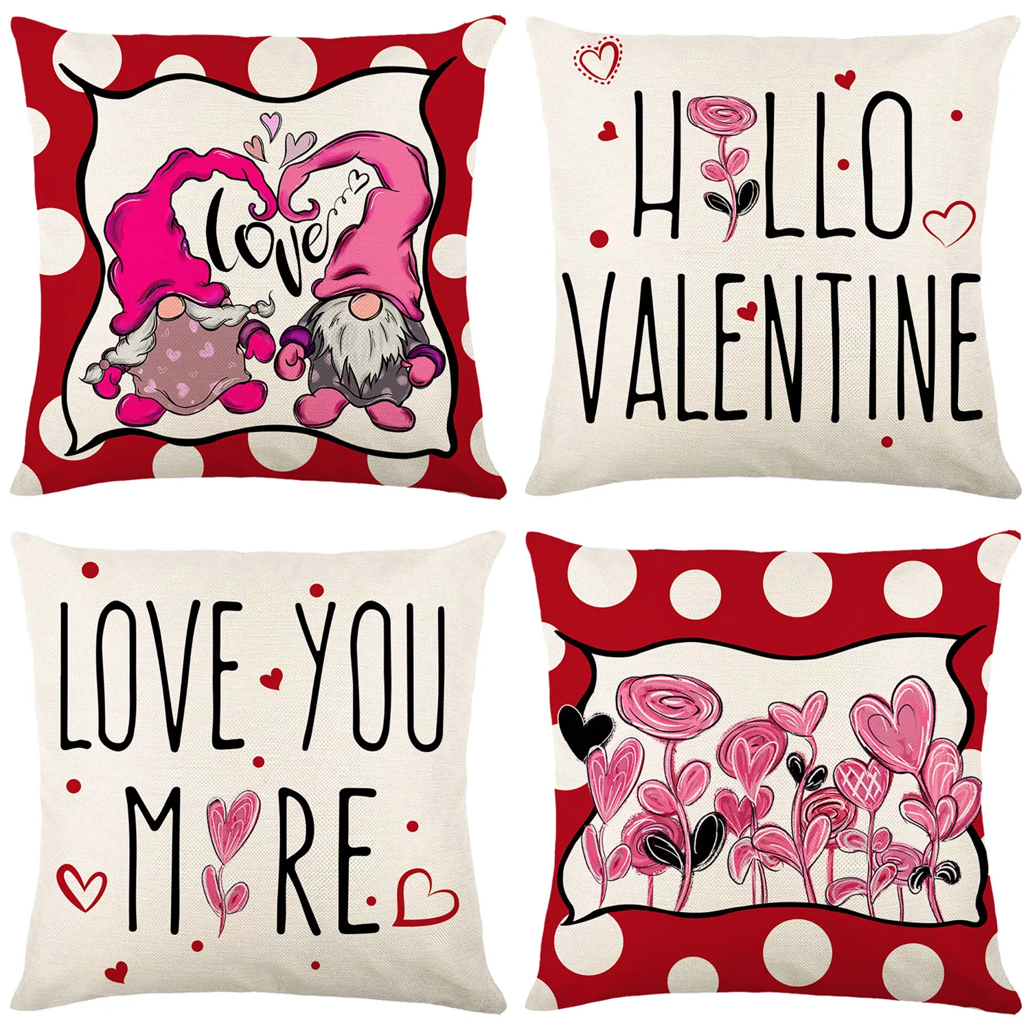 

2023 New Valentine's Day Square Cushion Cover Pillowcase Love Letter Linen Printed Home Living Room Pillowslip Cushion Cover