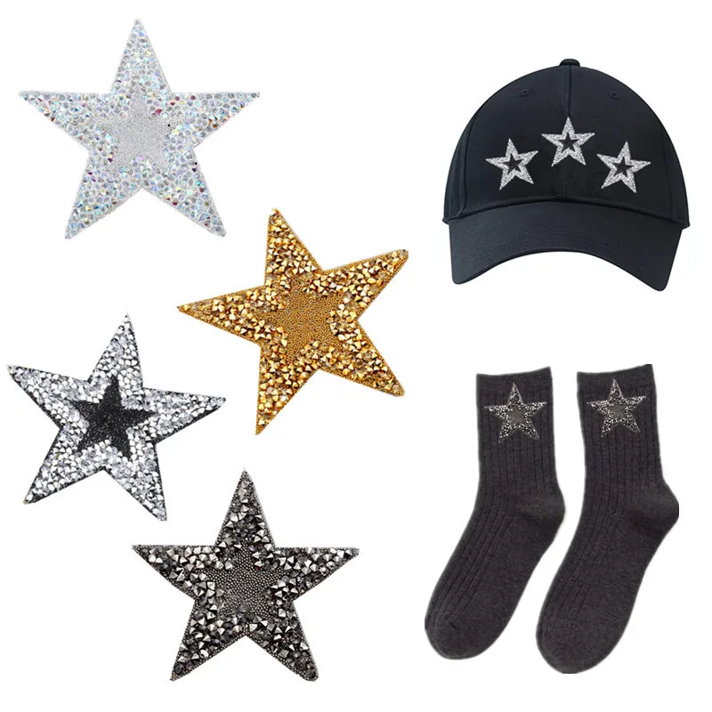 

1Pcs Star Rhinestone Patch Embroidered Iron On Patch Thermo Stickers DIY Sew-on Clothes Bag Pant Shoes Decorate Sewing Patches