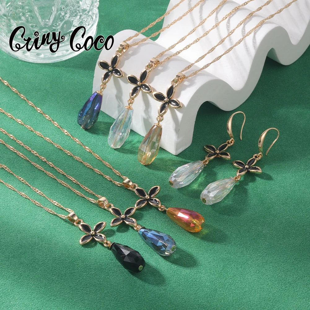 

Cring Coco Samoan Colorful Crystal Necklace Earrings Sets Woman Drop Earring Hawaiian Flower Jewelry Sets 2022 for Women Party