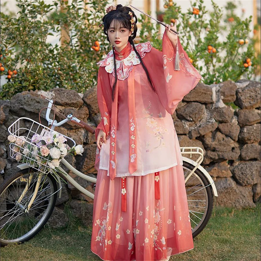 Винтажное платье ханьфу в китайском стиле женский милый комплект с цветочной