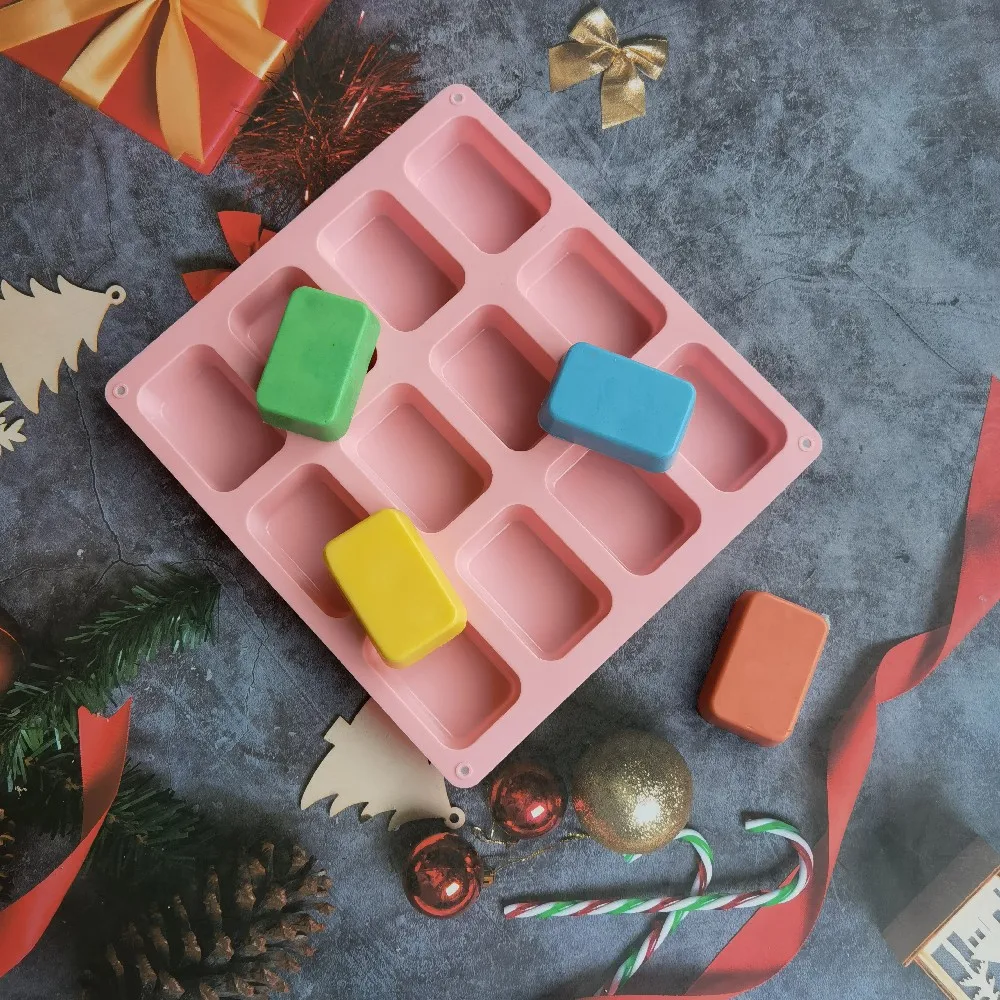 

12 Cavity Silicone Mold for Making Soaps Plain Soap Mold Rectangle DIY Handmade Soap Form Tray Mould