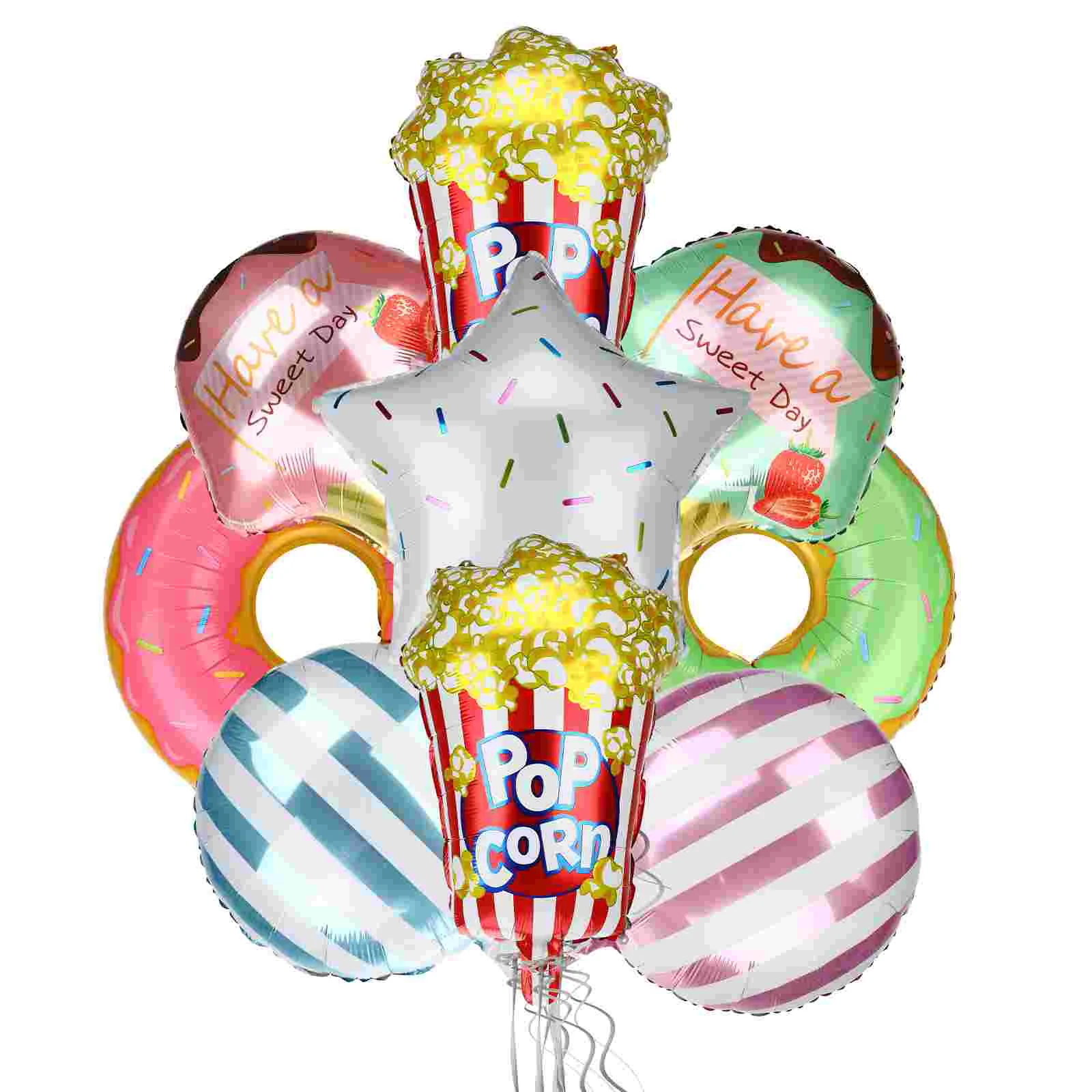 

9 шт. воздушные шары, детские украшения из фольги пончик, милые украшения на день рождения, мороженое, конфеты, сбрызгиваемый пончик, искусственный десерт
