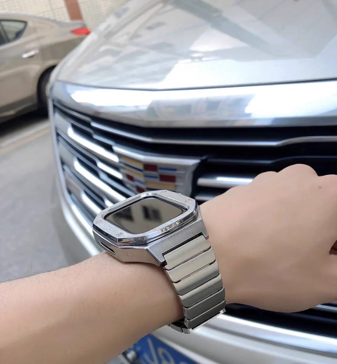 Дешево Ремешок металлический для Apple Watch Series 7 44 мм 45 мм, люксовый браслет из нержавеющей стали для IWatch 44 654 SE, комплект для модификации «сделай сам»