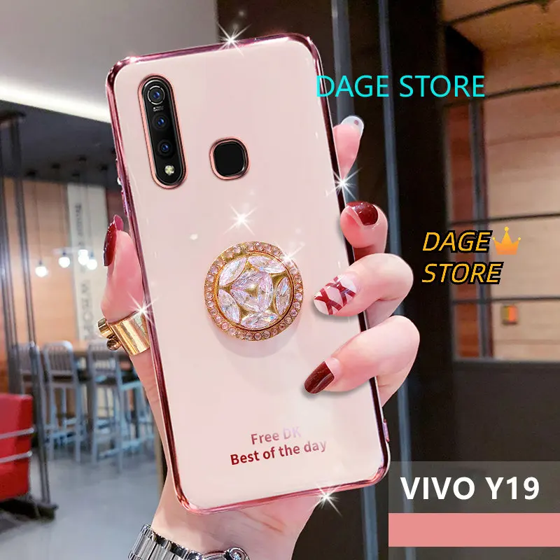 

For VIVO Y5S / Y19 / U3 / U20 / Z5i Electroplated Case Bling Crystal Holder Cover Soft TPU Back Cover