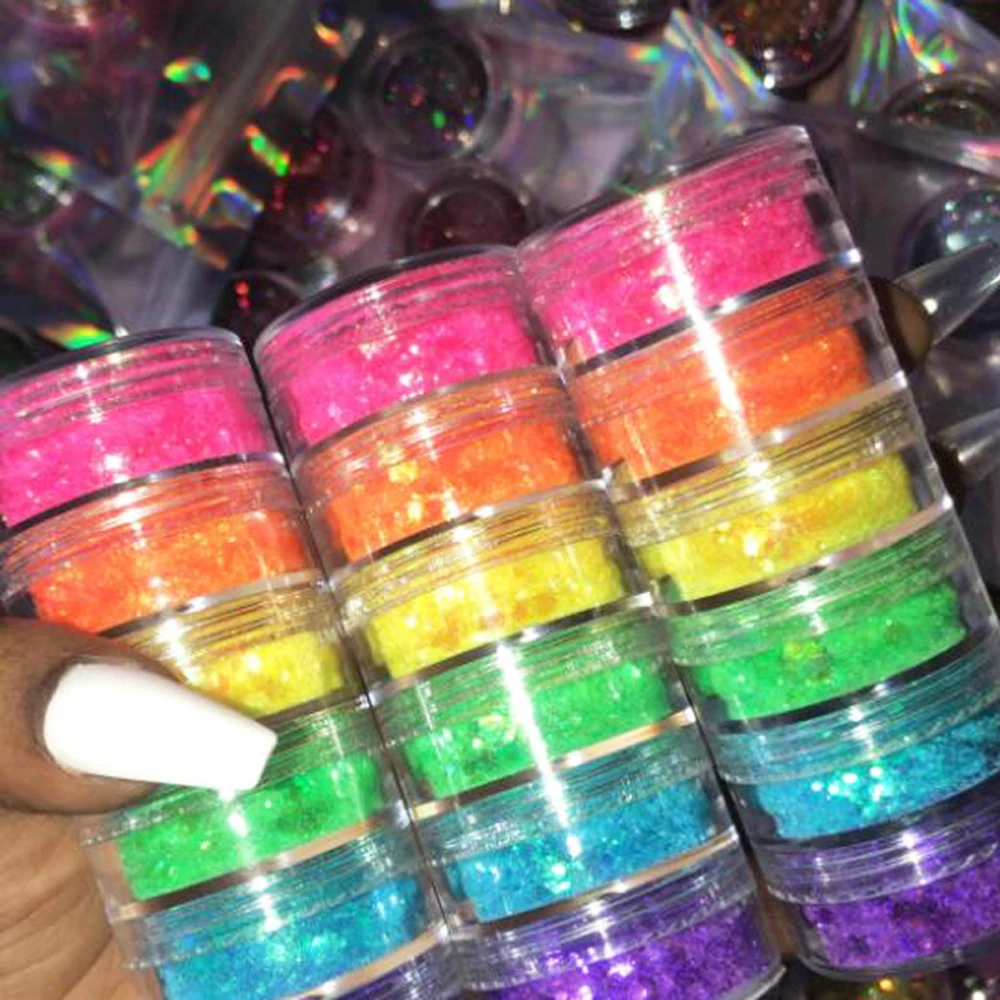 

5/6 Layer/Boxes Nail Glitter Powder 8 Colors Blooming Powder Pinkycolor Nail Powder for Soak Off Gel Nail Powder Glitter Pigment