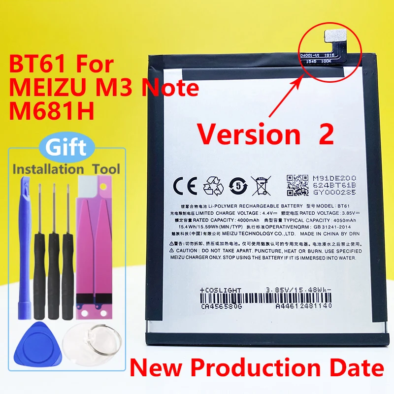 new original bt61 battery for meizu m3 notenote3l681hm681h mobile phone gift tools free global shipping