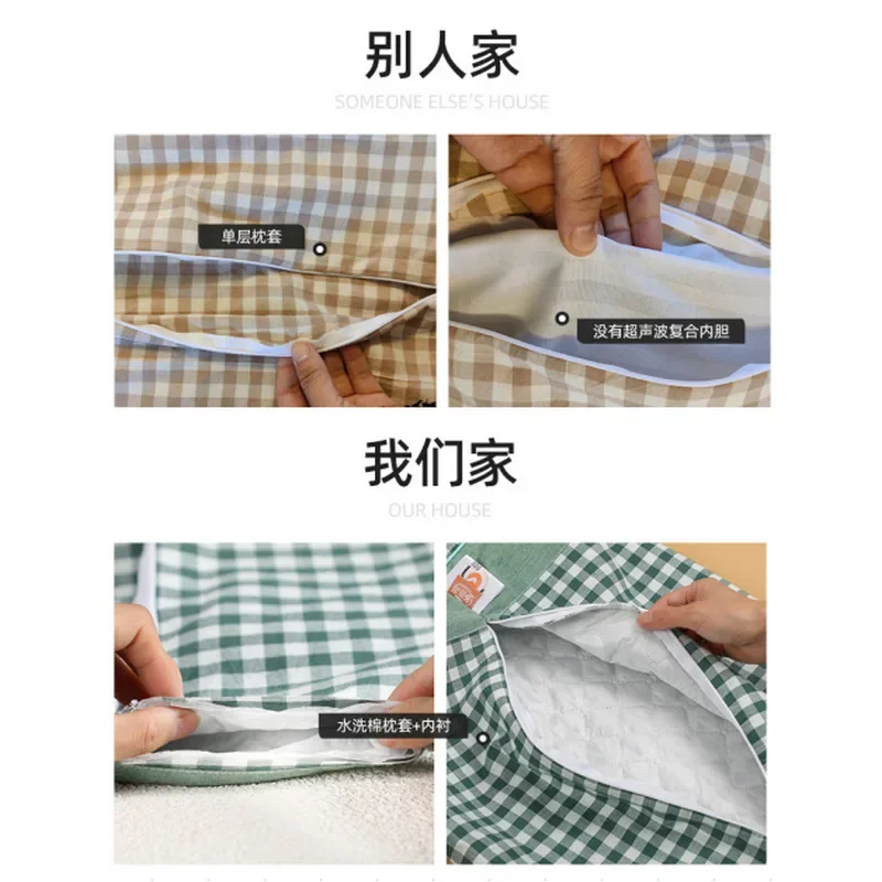 Подушка из гречихи для взрослых домашняя клетчатая двухъядерная хлопковая с