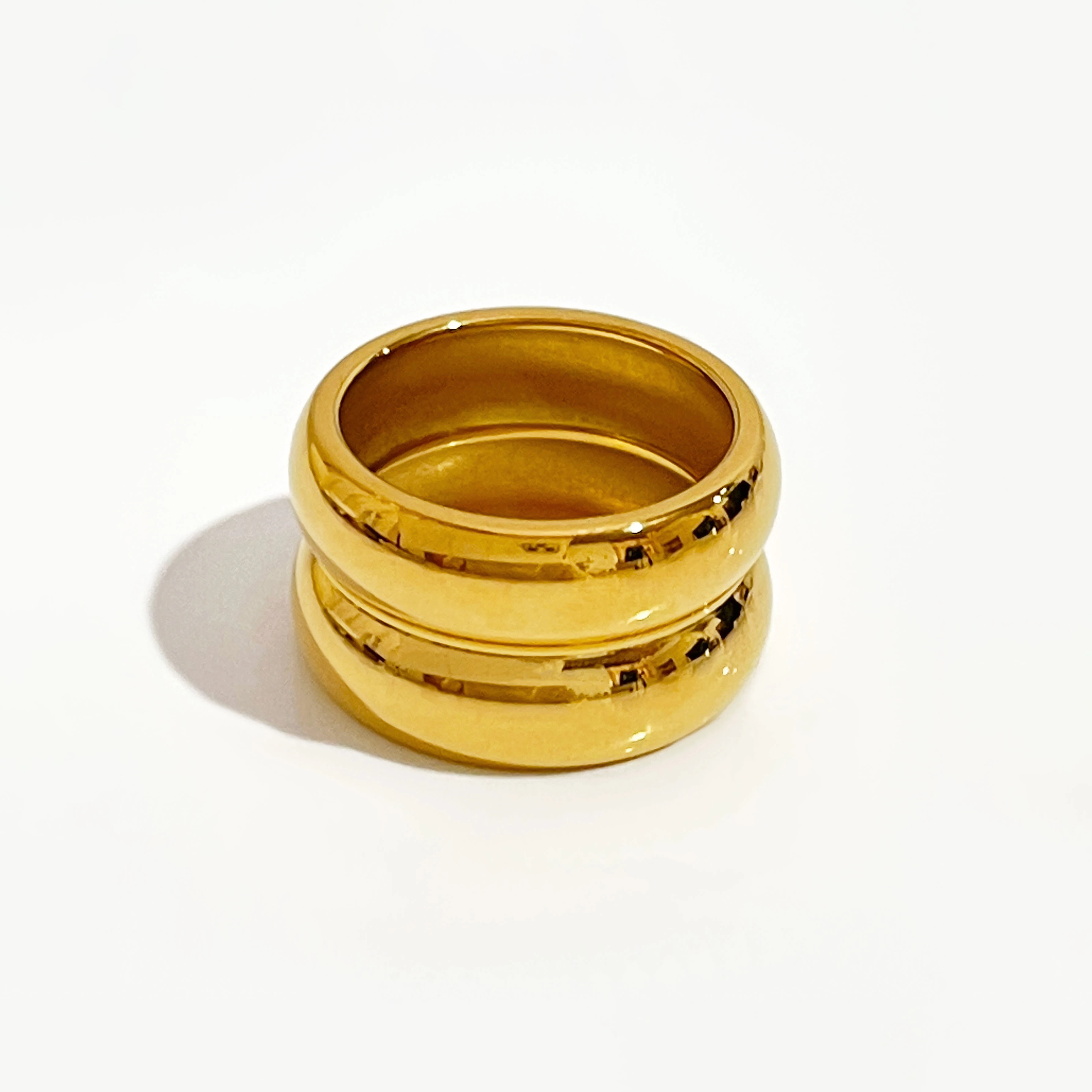 Peri'sBox 3 размера двухслойные золотистые кольца широкие из титановой стали