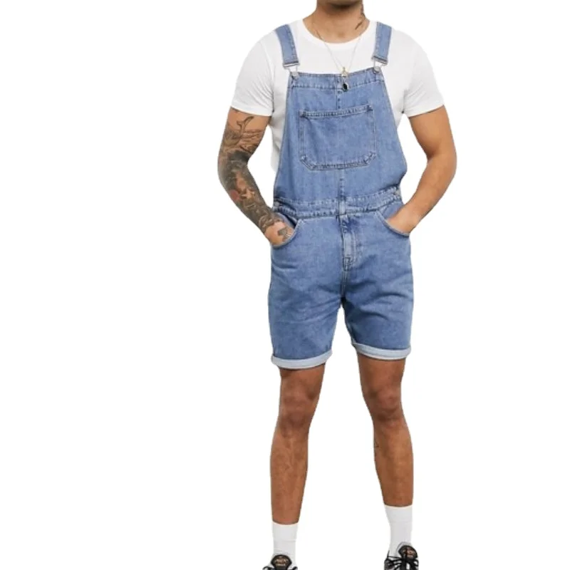 New Retro Mens Jeans Shorts Rompers One-piece Overalls Suspenders Summer Trend Streetwear Men Jumpsuit