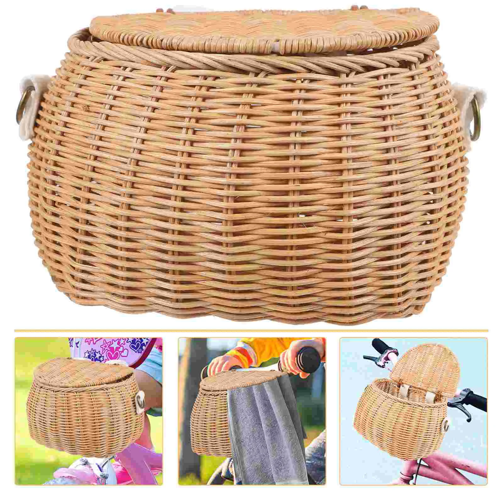 

Bicycle Basket Children Bike Storage Container Rattan Casual Bag Scooter Accessories