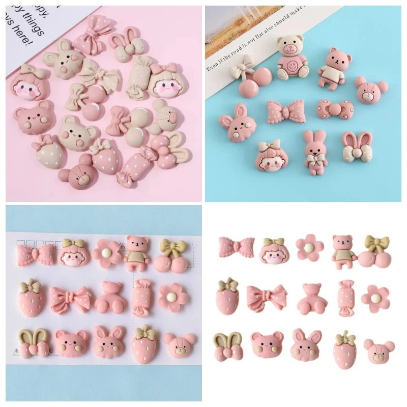 

10 шт., милые мини-мультяшные розовые медведи, смоляные подвески с плоской задней частью, материалы для скрапбукинга, украшения «сделай сам», аксессуары, принадлежности для рукоделия
