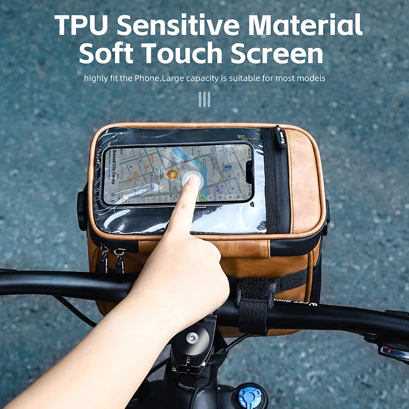 Сумка на руль велосипеда WEST BIKING многофункциональная водонепроницаемая кожаная