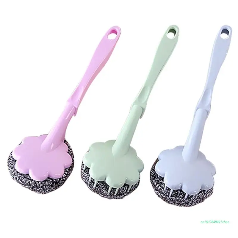 

Long Handle Steel Wire Ball Brush Hangable Pot Bowl Oil Removing Accessory