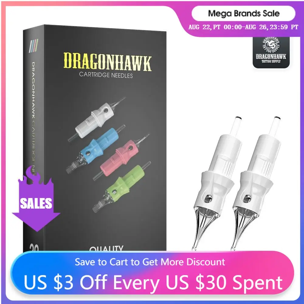 Dragonhawk Tattoo Cartridge Needle Round Liner RL Disposable Sterilized Permanent Makeup for Machine Pen Grip 20pcs/lot 08/10/12