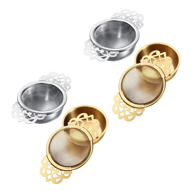 

Tea Strainer With Dripping Bowl, Mesh Teapot, Stainless Steel Pine Leaf Tea Strainer, Double Winged Handle, 4 Pieces