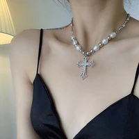 2022 new retro personalized cross necklace for women korean fashion temperament jewelry geometric pearl collarbone jewelry gifts