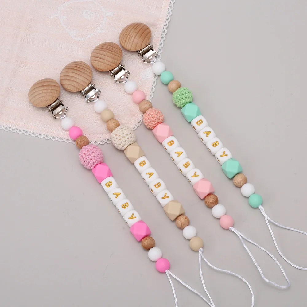 INS Baby Pacifier Clips Personalized Name BPA Free Silicone Letter Gold Dummy Nipples Holder Clip Chain Teething Toys Pacifiers