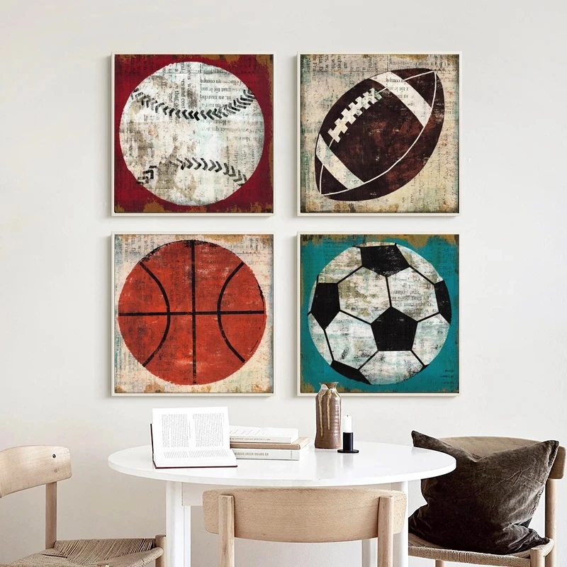 

Vintage American Basketball, Football and Other Artistic Canvas Poster and Printed Picture Are Used for Living Room Home Decor