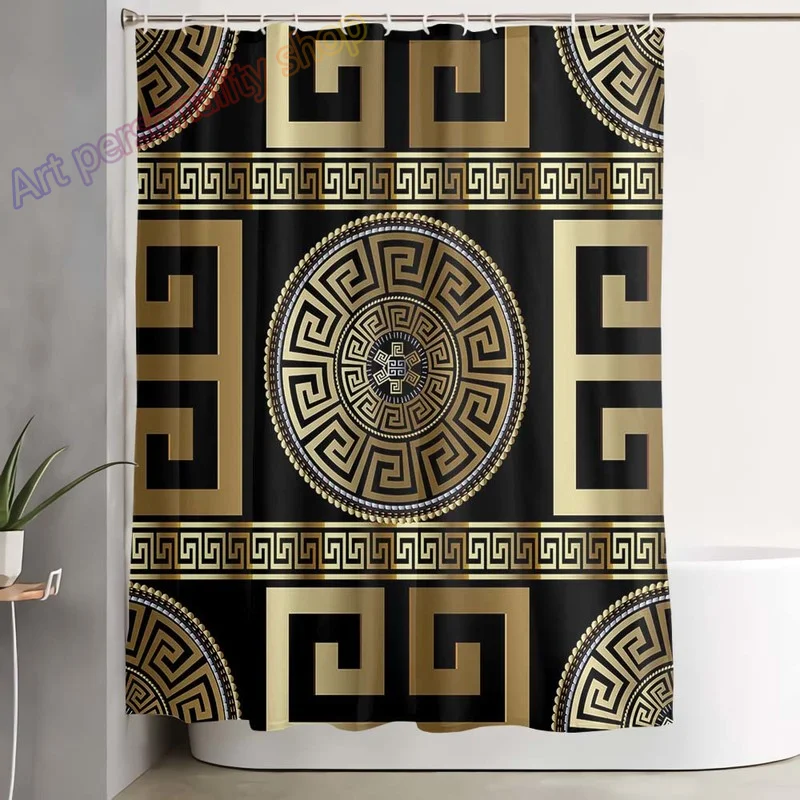 Роскошная 3d-занавеска для ванной комнаты в стиле барокко черного и золотого