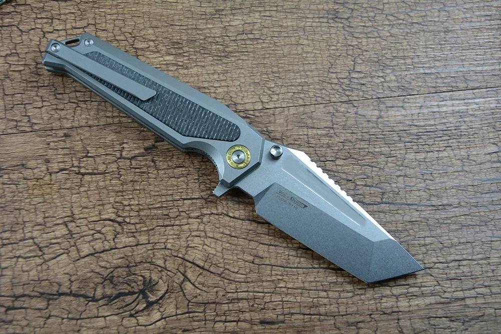 Фото Складной нож TWOSUN TS606 с клинком K110 Stonewashed, быстрое открывание флиппером, рукоять из титана TC4, для охоты и активного отдыха №5