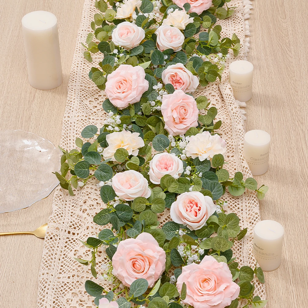 180cm Artificial Flowers Silk Rose Gypsophila Eucalyptus Garland Vine Hanging Plants Grennery for Wedding Home Party Arch Decor |