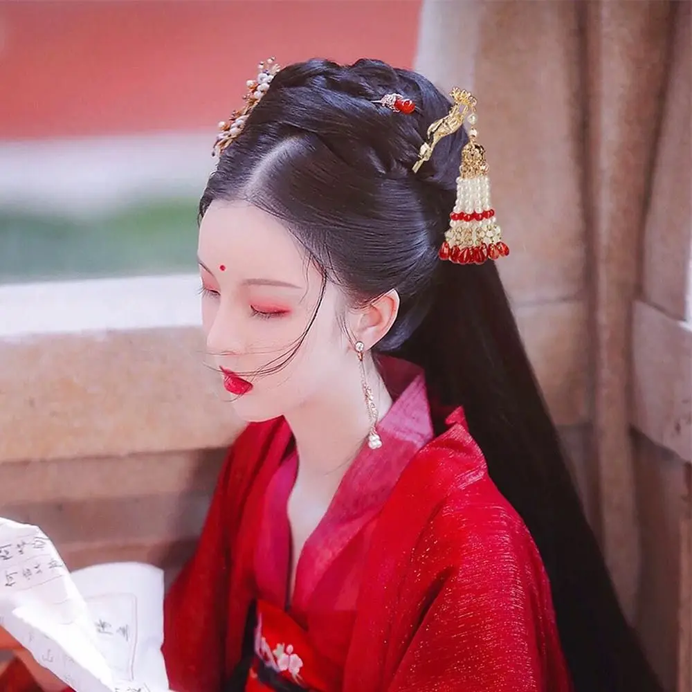 

Кисточки жемчужины для девочек вышитые бисером в старинном стиле фонарики Hanfu шпильки для волос корейский зажим для волос Китайская вилка д...