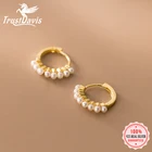 Женские серьги-кольца из серебра 925 пробы с жемчугом