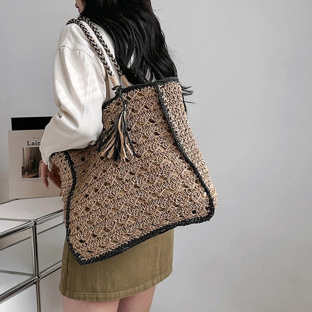 Designer Straw Shoulder Bags for Women Casual Big Tassel Lady Handbags 3