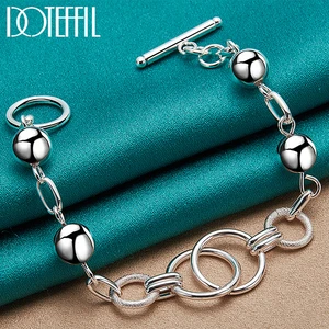 DOTEFFIL 925 Sterling Silver Multi-Circle Ball Smooth Bead Chain Bracelet For Women Man Wedding Engagement Party Fashion Jewelry