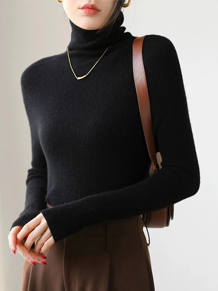 Голубой шерстяной свитер для женщин 2024 осень и зима новый универсальный