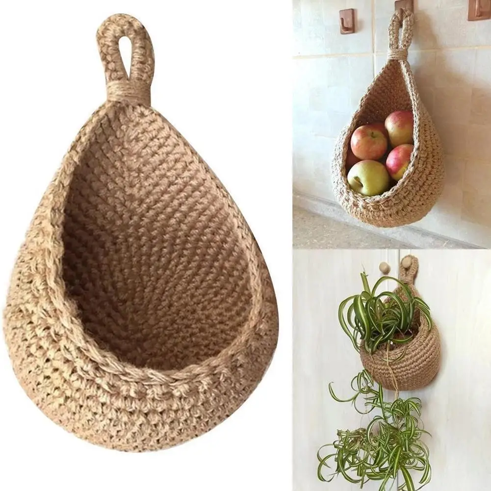 

Nordic Style Hanging Wall Pocket Vegetable Fruit Basket Handmade Woven Kitchen Table Wall Hanging Storage Basket Dry Shelf