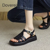 2022 summer women flats white brown ankle platform sandals consice fashion sexy new casual genuine leather narrow band flats
