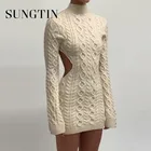 Sungtin 2022 Новое сексуальное Облегающее вязаное платье для женщин с открытой спиной с длинным рукавом шикарные мини-платья женская модная одежда для вечерние