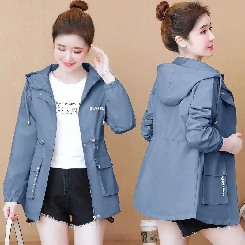 

Women Windbreaker Spring Autumn Long Coat 2022 New Loose Plus Size Women Jacket Korean Mid-length Slim Hooded Coat Women Outwear